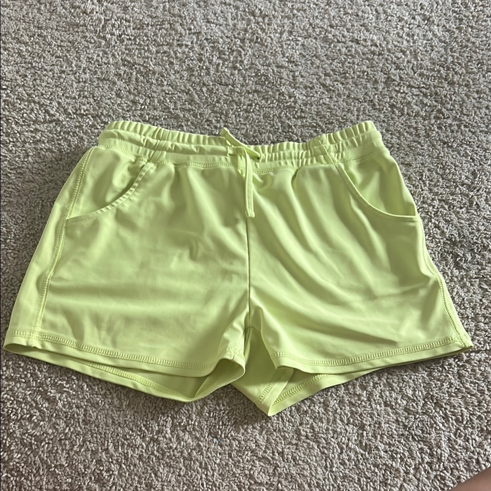 Green Athletic Shorts with Elastic Waistband